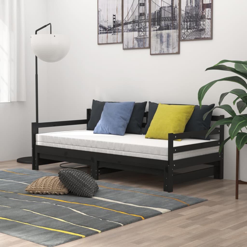 vidaXL Sofá cama extraíble sin colchón negro 2x(90x200) cm