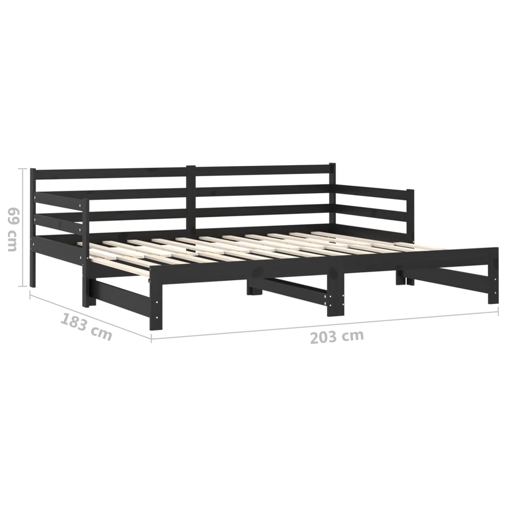 vidaXL Sofá cama extraíble sin colchón negro 2x(90x200) cm