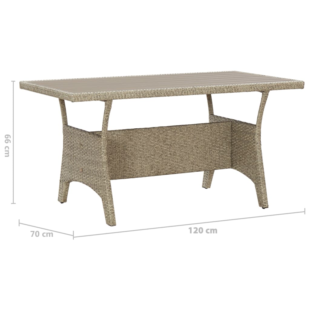 vidaXL Mesa de jardín de ratán sintético gris 120x70x66 cm