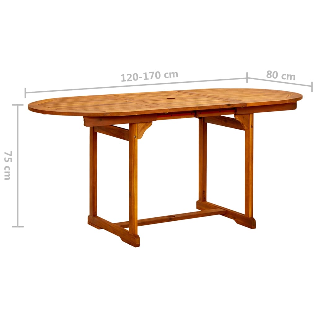 vidaXL Mesa de comedor jardín madera maciza acacia (120-170)x80x75 cm