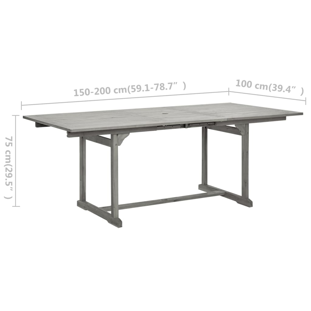 vidaXL Mesa de comedor jardín madera maciza acacia (150-200)x100x75cm