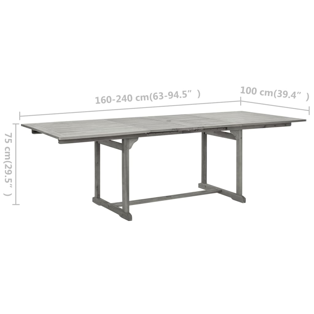 vidaXL Mesa de comedor jardín madera maciza acacia (160-240)x100x75 cm