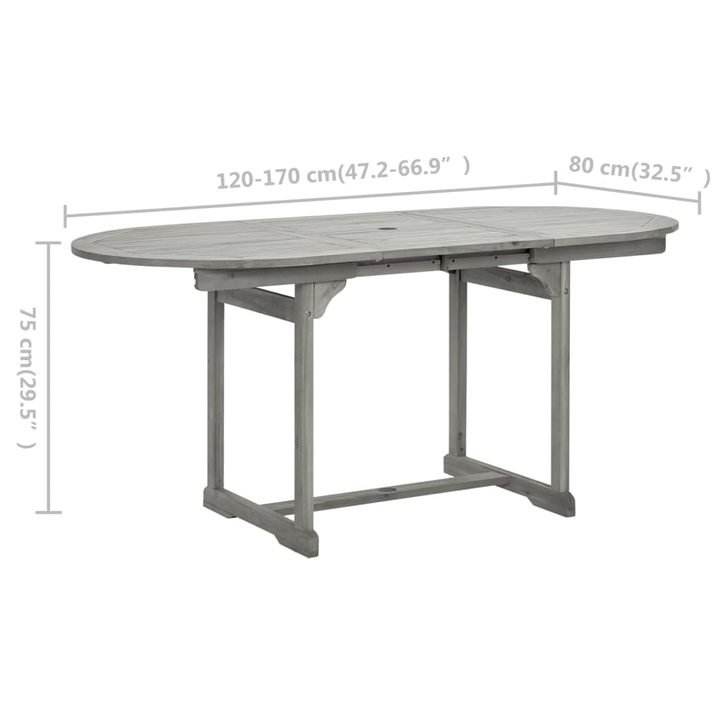 vidaXL Mesa de comedor jardín madera maciza acacia (120-170)x80x75 cm