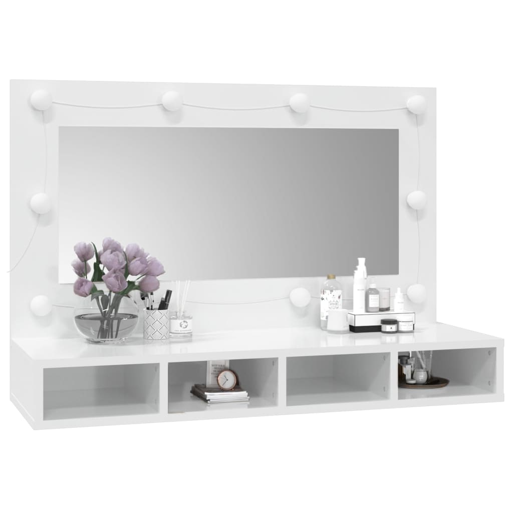 vidaXL Mueble con espejo y luces LED blanco brillante 90x31,5x62 cm