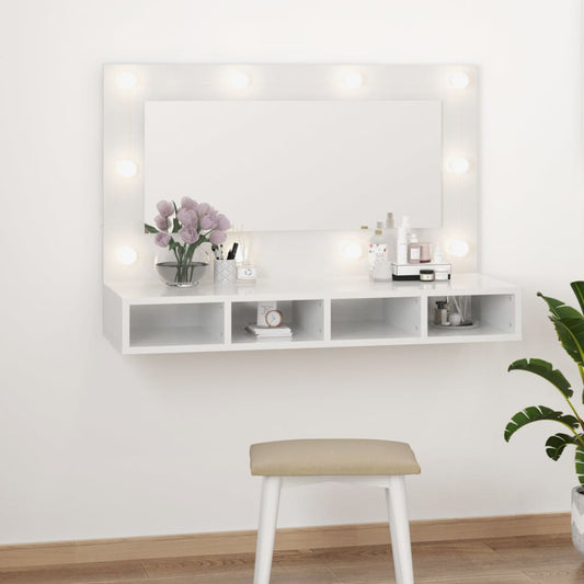 vidaXL Mueble con espejo y luces LED blanco brillante 90x31,5x62 cm