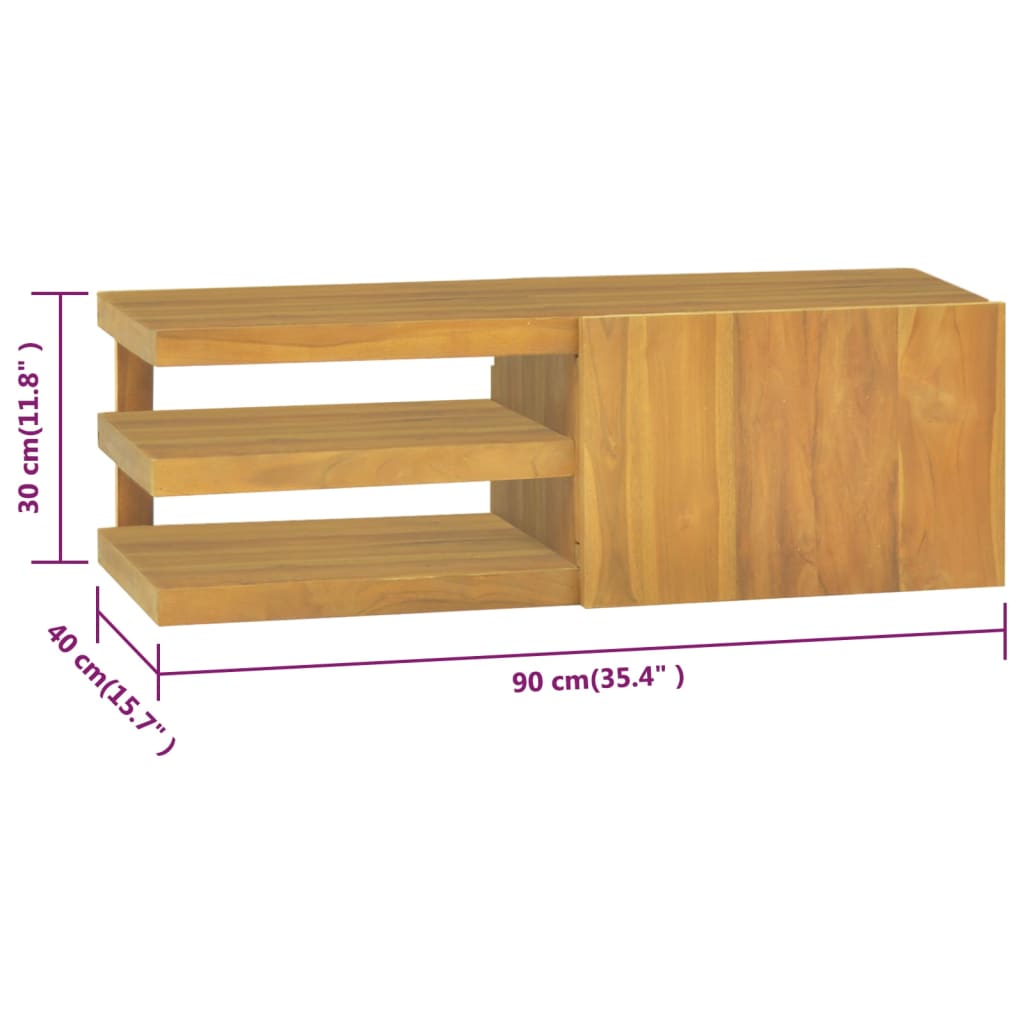 vidaXL Armario de baño de pared madera maciza de teca 90x40x30 cm