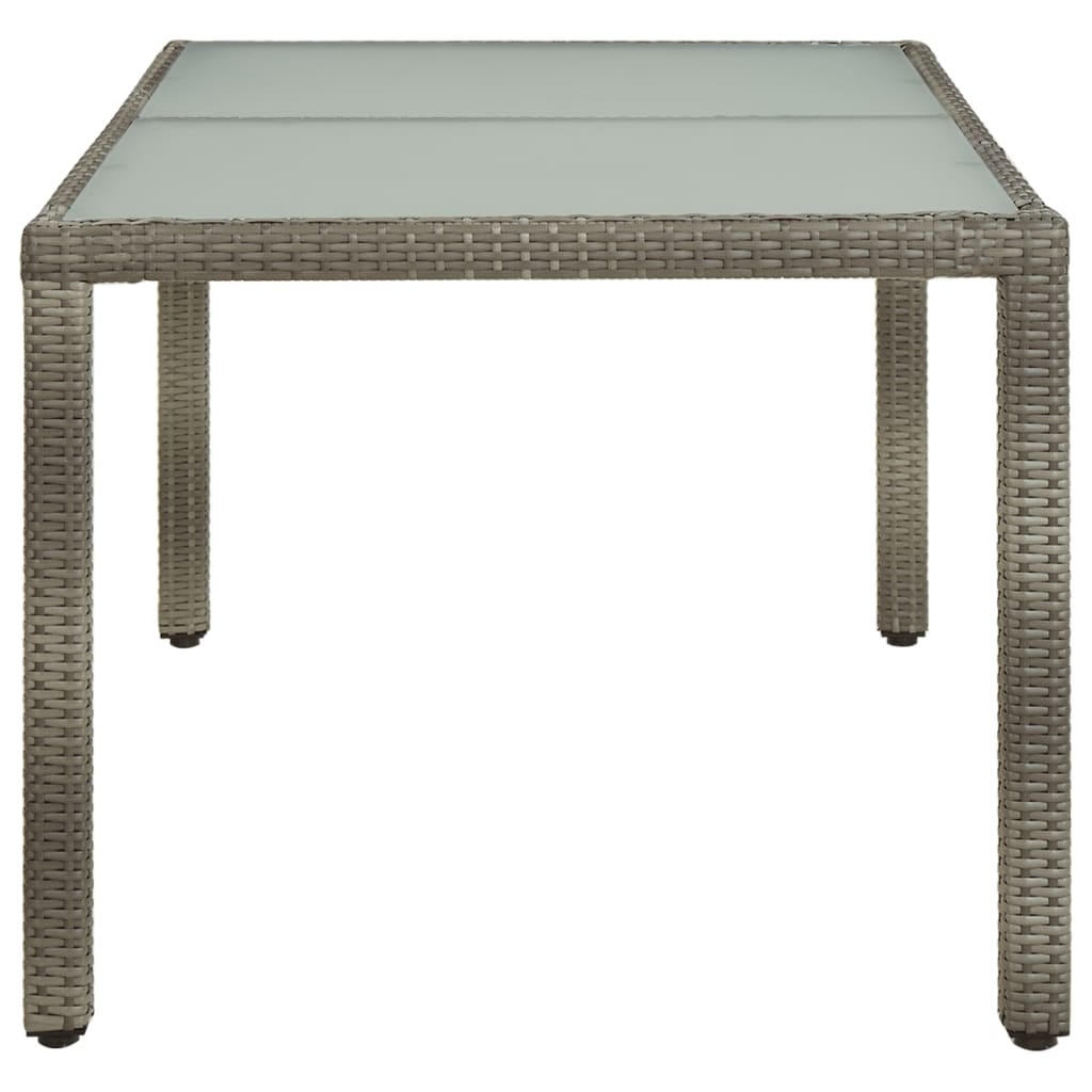 vidaXL Mesa de jardín vidrio templado ratán sintético gris 150x90x75cm