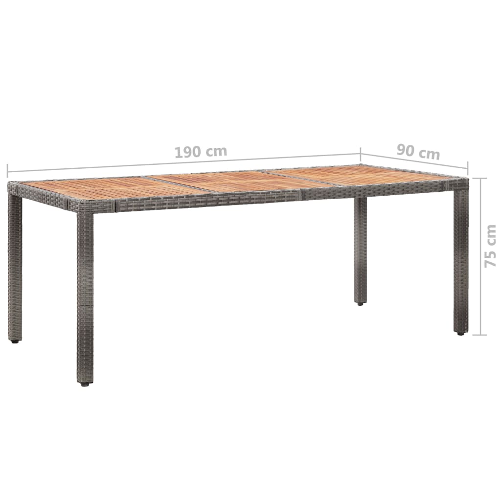 vidaXL Mesa de jardín madera acacia ratán sintético gris 190x90x75 cm