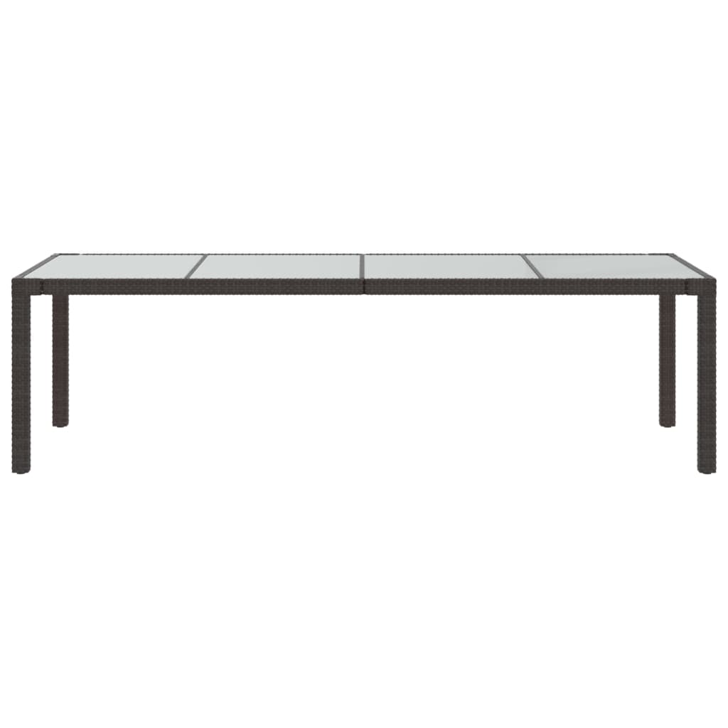 vidaXL Mesa de jardín de vidrio templado ratán PE marrón 250x100x75 cm