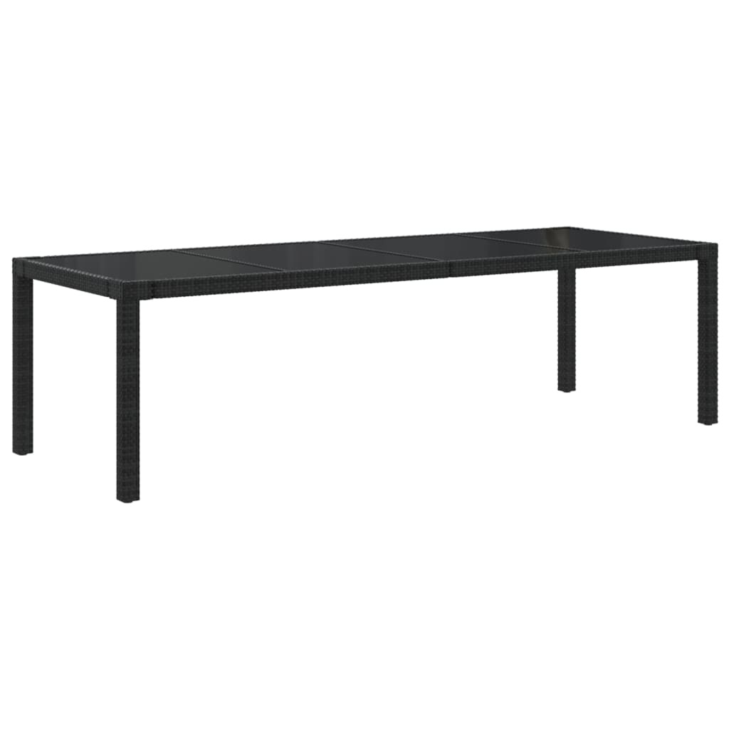 vidaXL Mesa de jardín de vidrio templado ratán PE negra 250x100x75 cm