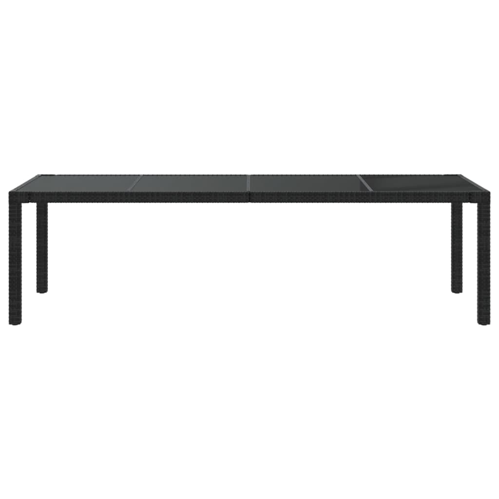 vidaXL Mesa de jardín de vidrio templado ratán PE negra 250x100x75 cm