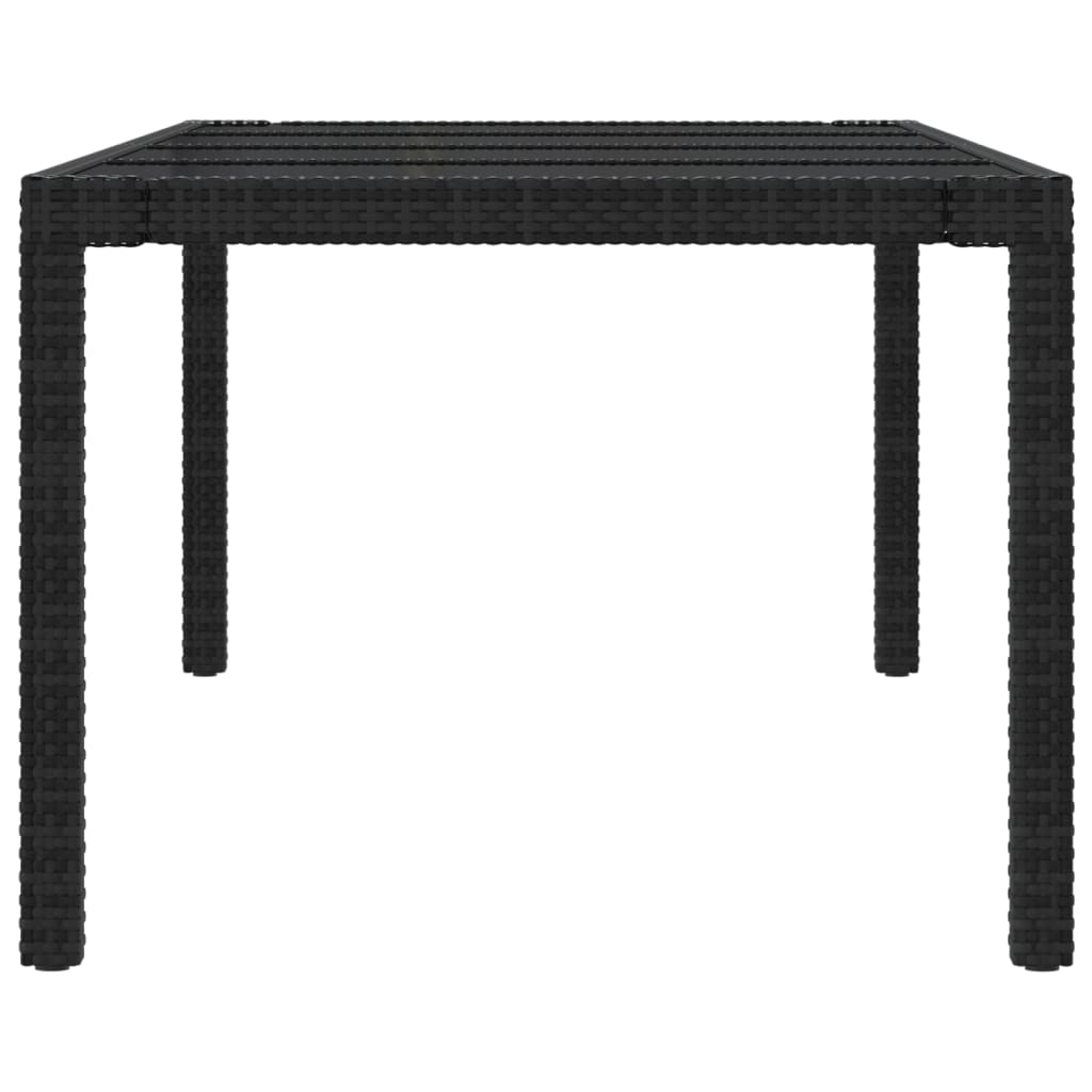 vidaXL Mesa de jardín de vidrio templado ratán PE negra 250x100x75 cm