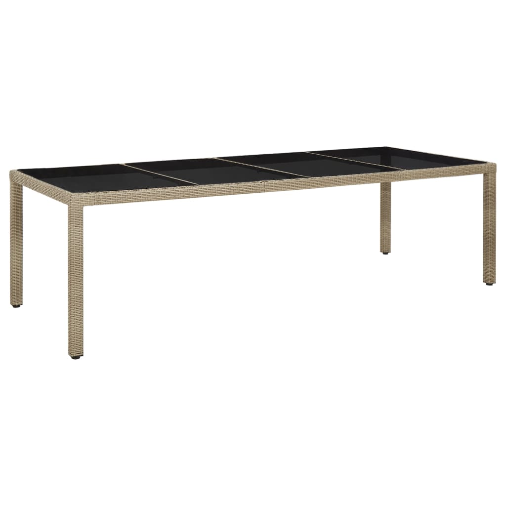 vidaXL Mesa de jardín de vidrio templado ratán PE beige 250x100x75 cm