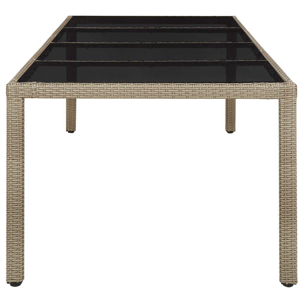 vidaXL Mesa de jardín de vidrio templado ratán PE beige 250x100x75 cm