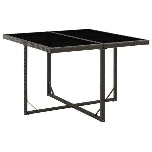 vidaXL Mesa de jardín ratán sintético y vidrio negra 109x107x74 cm