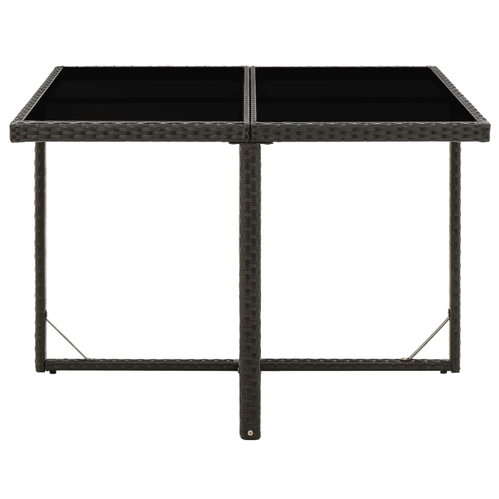 vidaXL Mesa de jardín ratán sintético y vidrio negra 109x107x74 cm