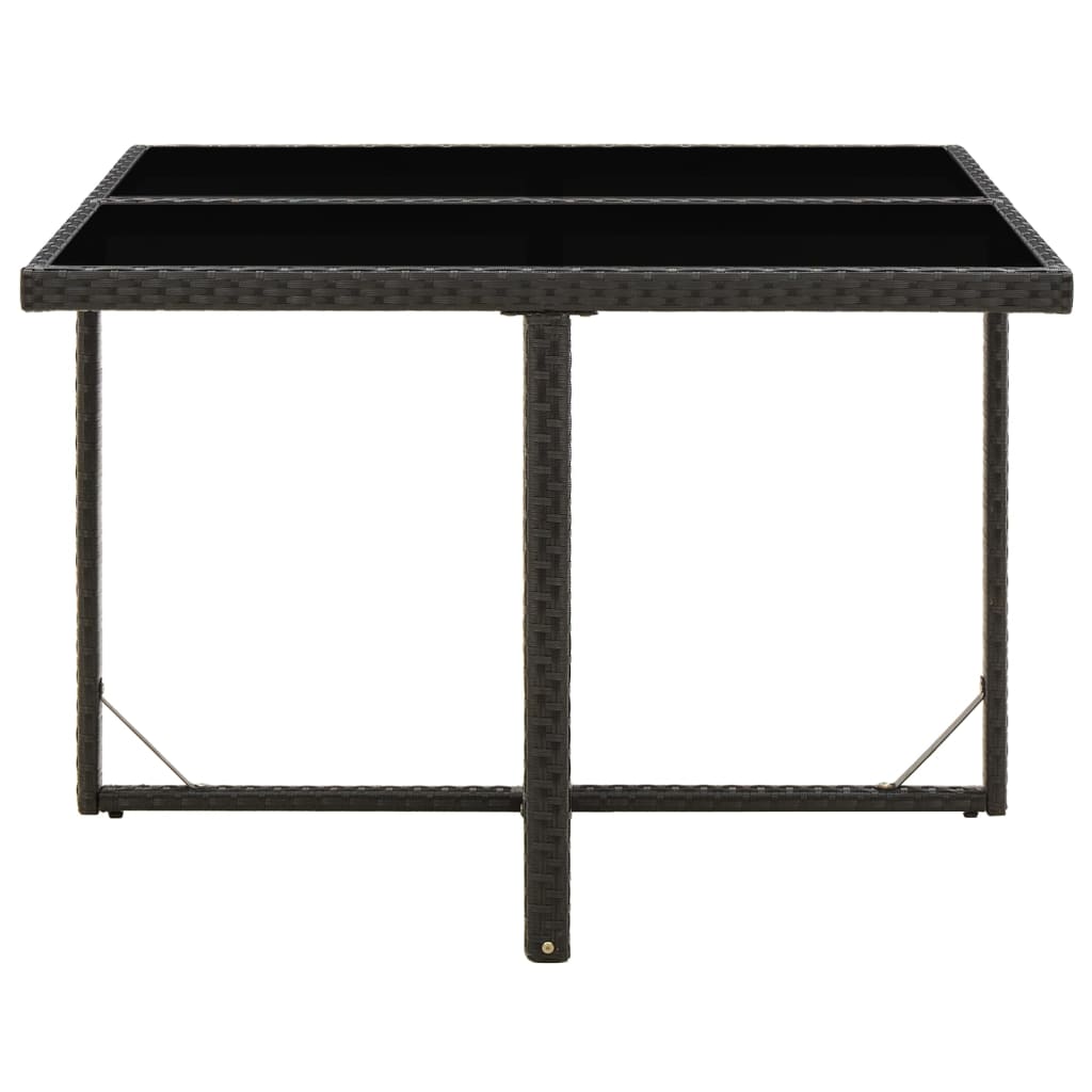 vidaXL Mesa de jardín ratán sintético y vidrio negra 109x107x74 cm