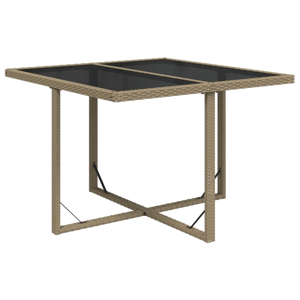 vidaXL Mesa de jardín ratán sintético y vidrio beige 109x107x74 cm