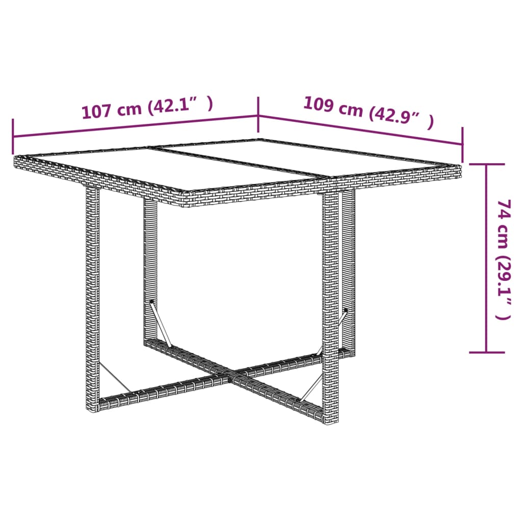 vidaXL Mesa de jardín ratán sintético y vidrio beige 109x107x74 cm