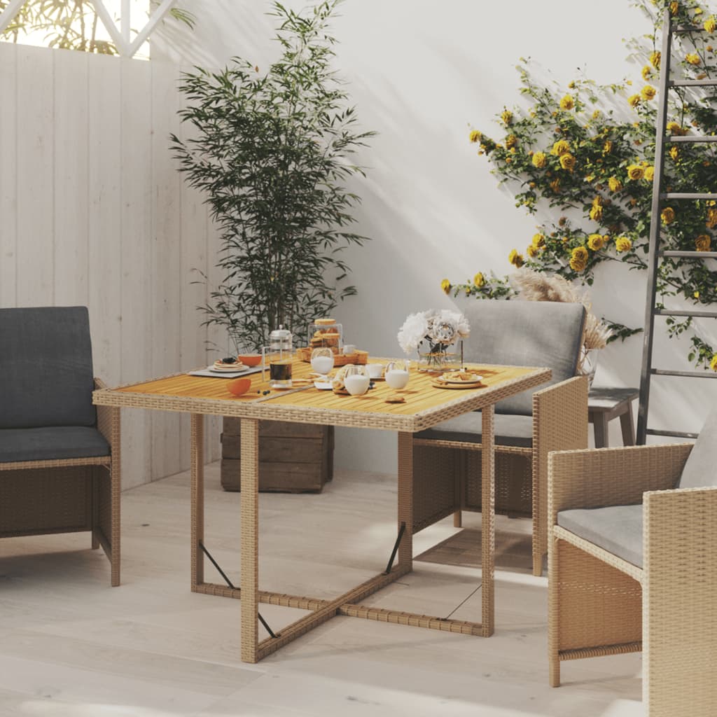 vidaXL Mesa de jardín ratán sintético madera acacia beige 109x107x74cm