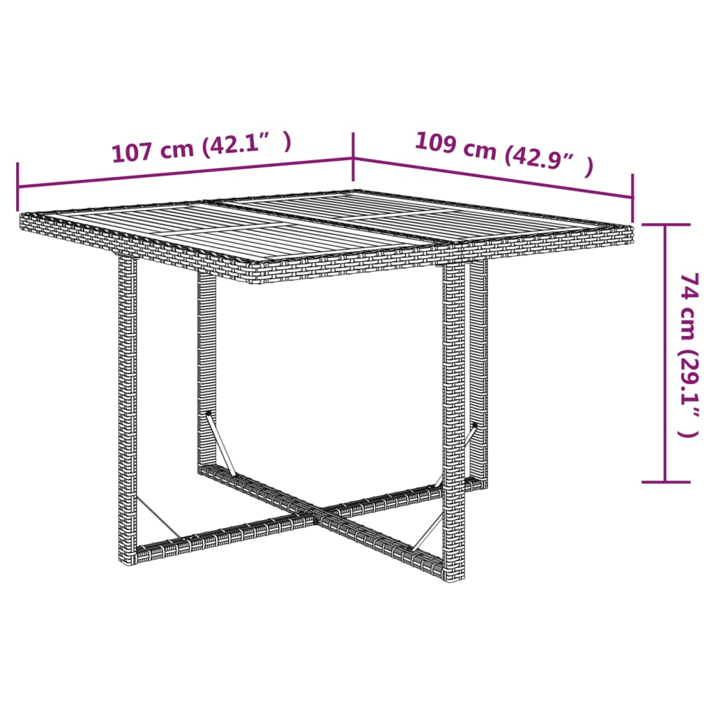 vidaXL Mesa de jardín ratán sintético madera acacia beige 109x107x74cm