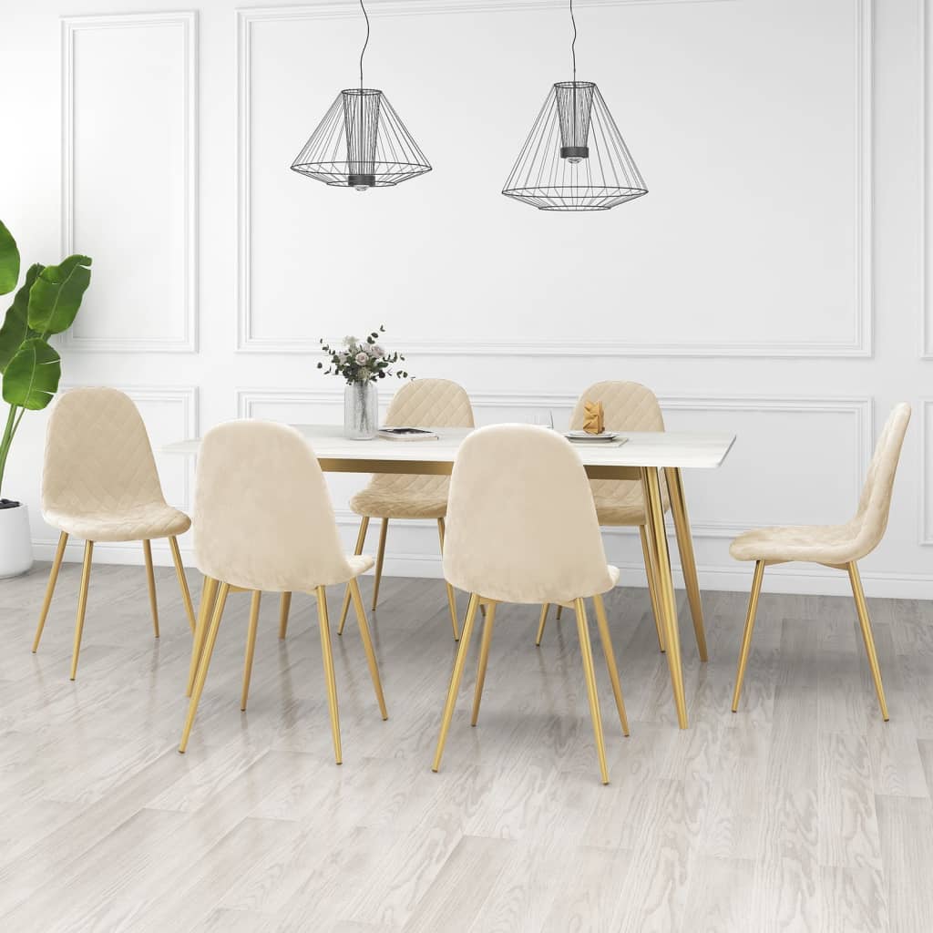 vidaXL Sillas de comedor 6 unidades terciopelo blanco crema