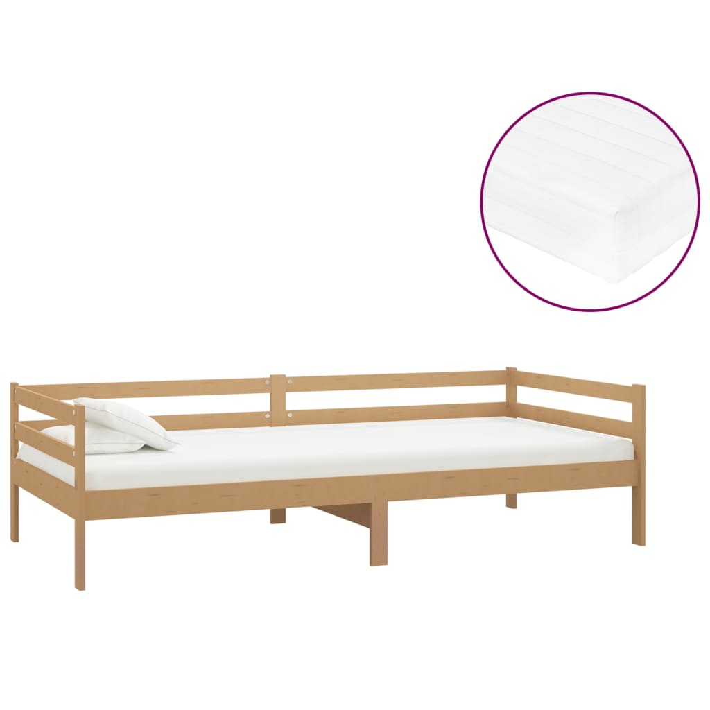 vidaXL Sofá cama y colchón madera pino maciza marrón miel 90x200 cm