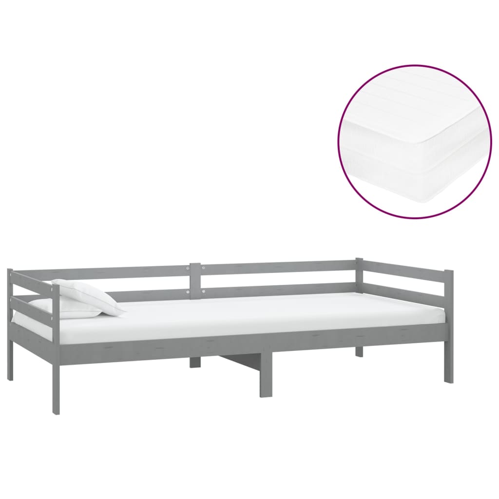 vidaXL Sofá cama con colchón madera de pino maciza gris 90x200 cm