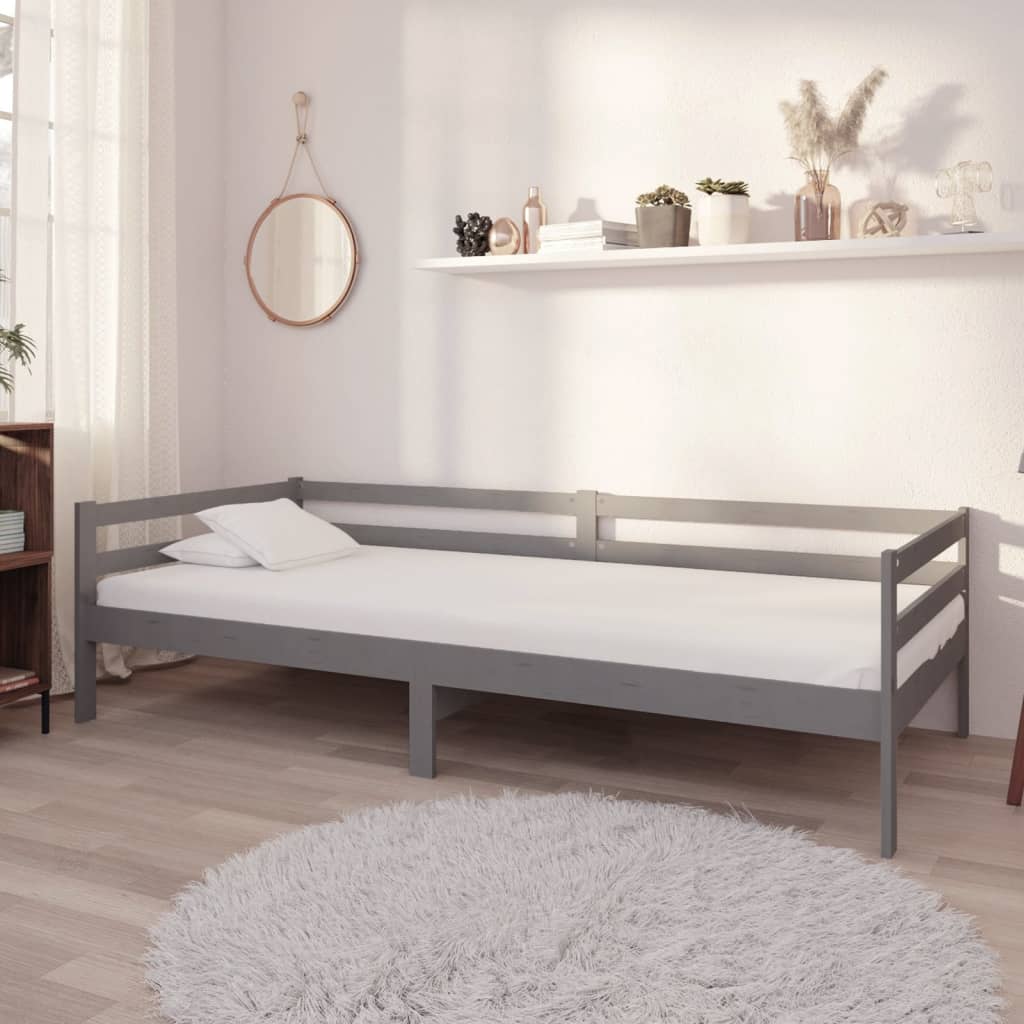 vidaXL Sofá cama con colchón madera de pino maciza gris 90x200 cm