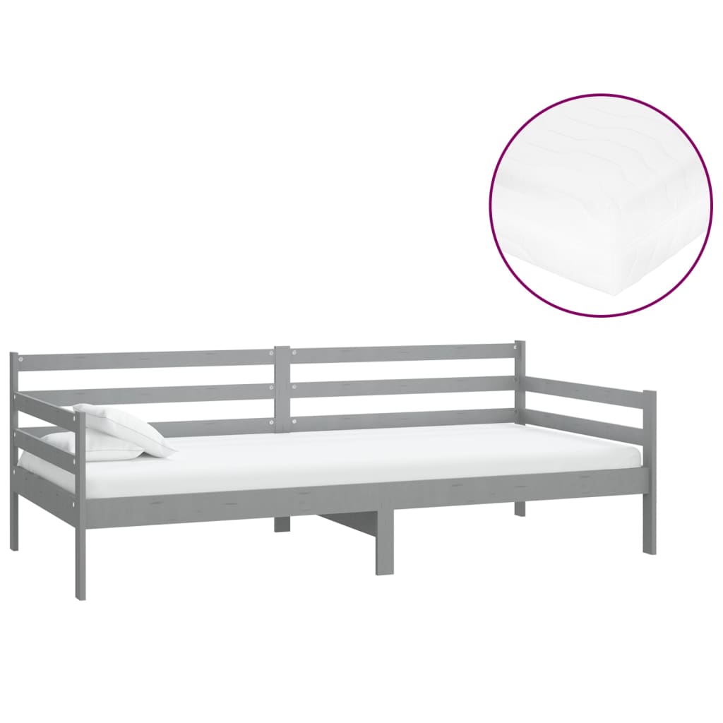 vidaXL Sofá cama con colchón madera de pino maciza gris 90x200 cm