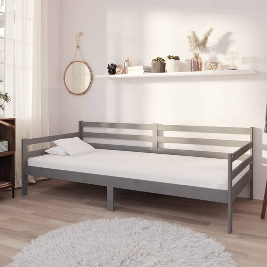 vidaXL Sofá cama con colchón madera de pino maciza gris 90x200 cm