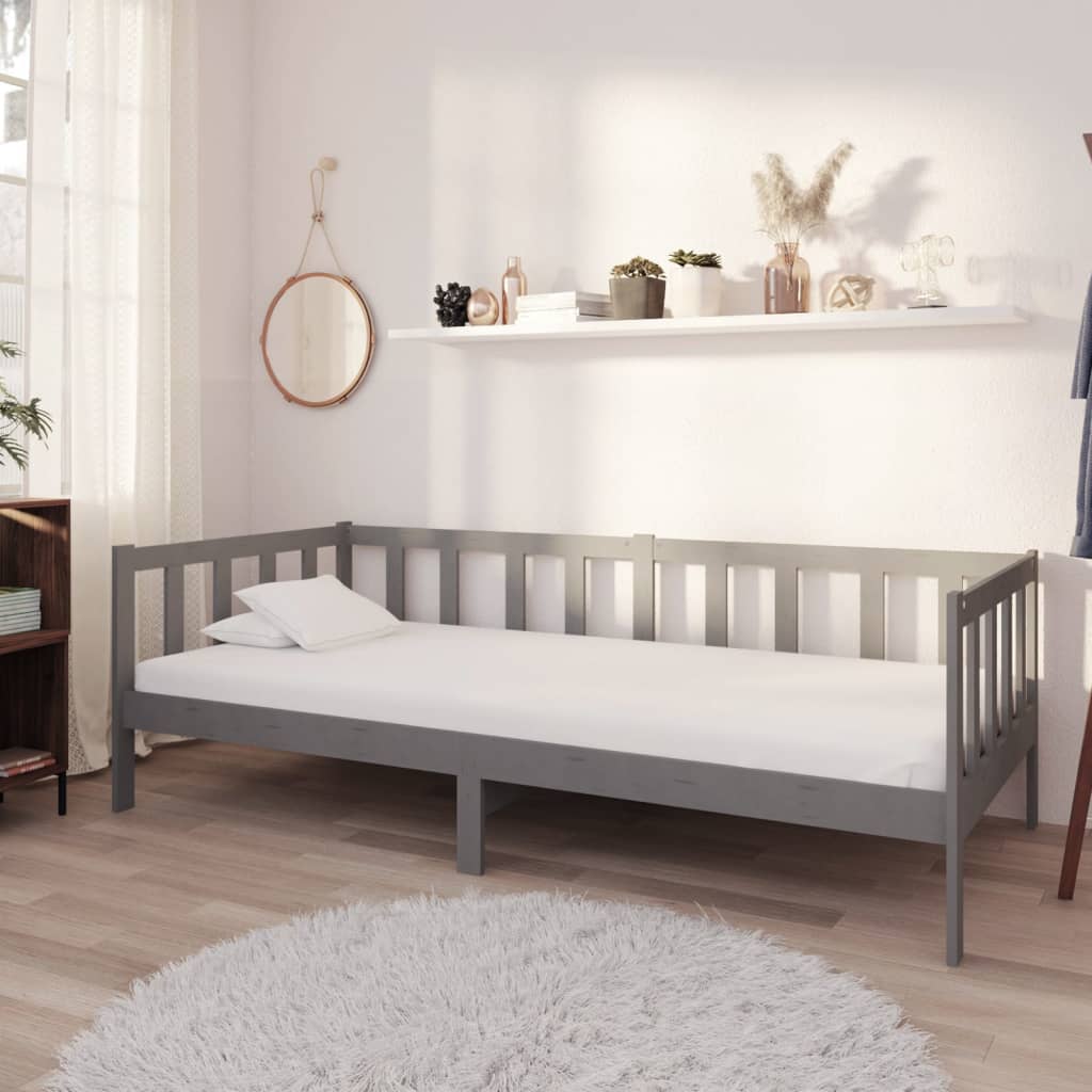 vidaXL Sofá cama con colchón madera de pino maciza gris 90x200 cm