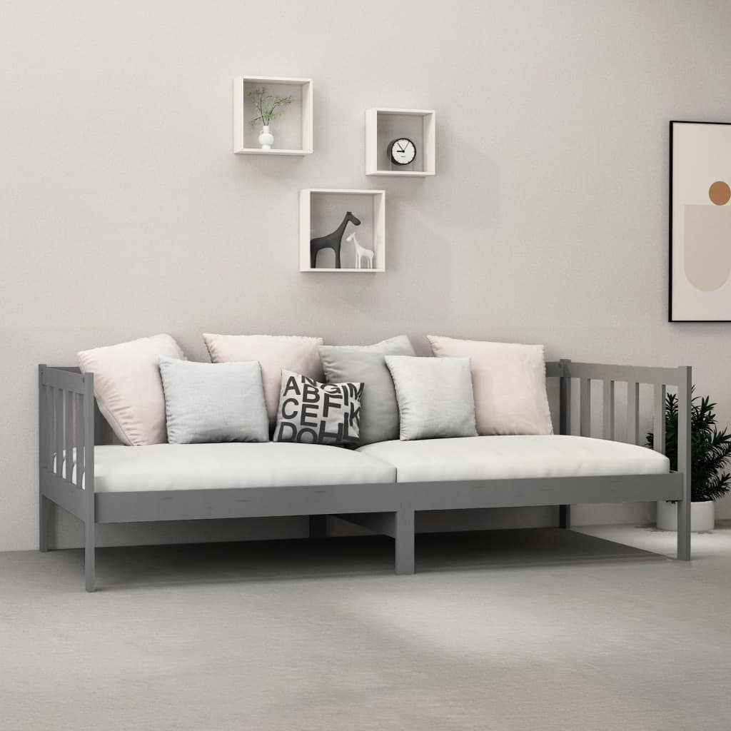 vidaXL Sofá cama con colchón madera de pino maciza gris 90x200 cm