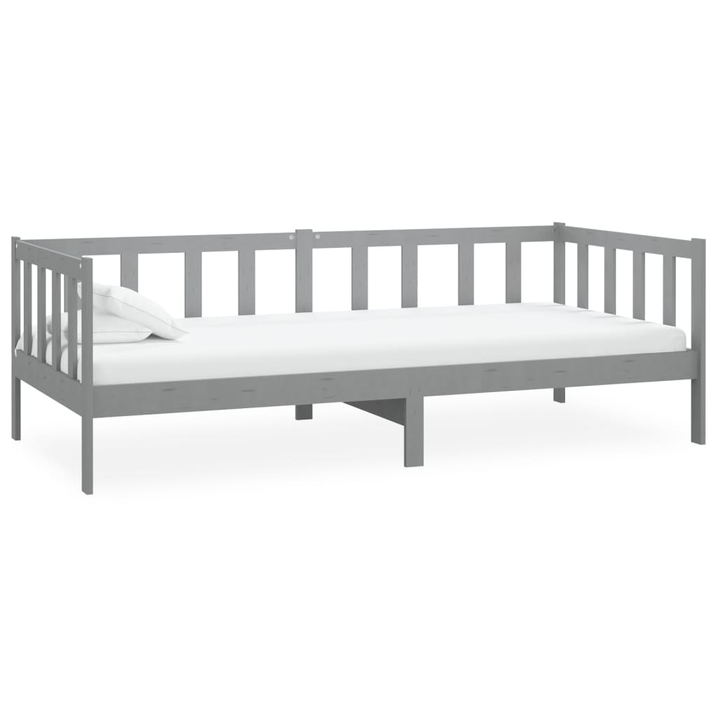 vidaXL Sofá cama con colchón madera de pino maciza gris 90x200 cm