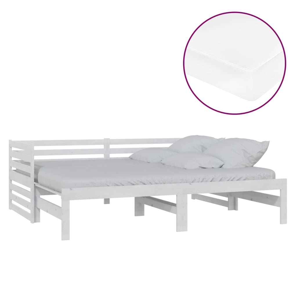 vidaXL Sofá cama extraíble madera maciza de pino blanco 2x(90x200) cm