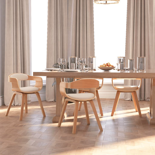 vidaXL Sillas de comedor 4 uds madera curvada y cuero sintético crema