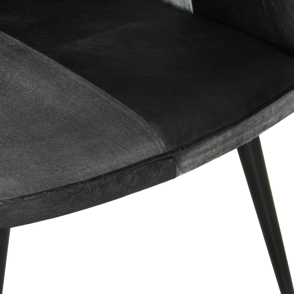 vidaXL Sillón orejero cuero auténtico negro y gris