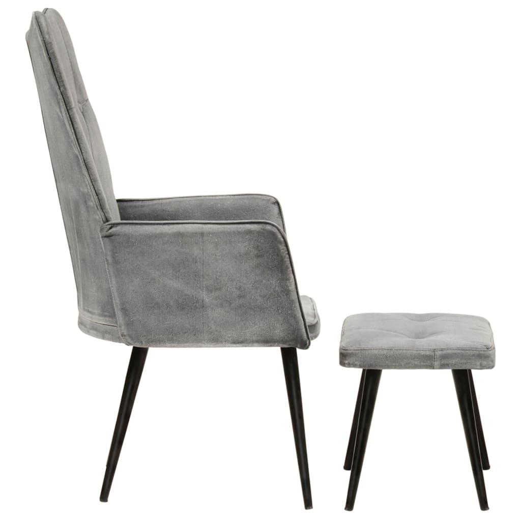 vidaXL Sillón orejero con reposapiés lona gris vintage