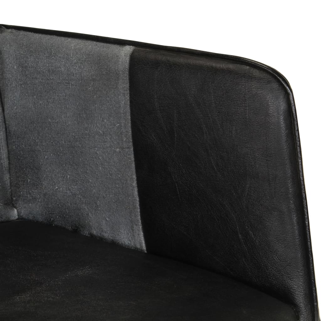 vidaXL Sillón con reposapiés cuero auténtico y lona negro