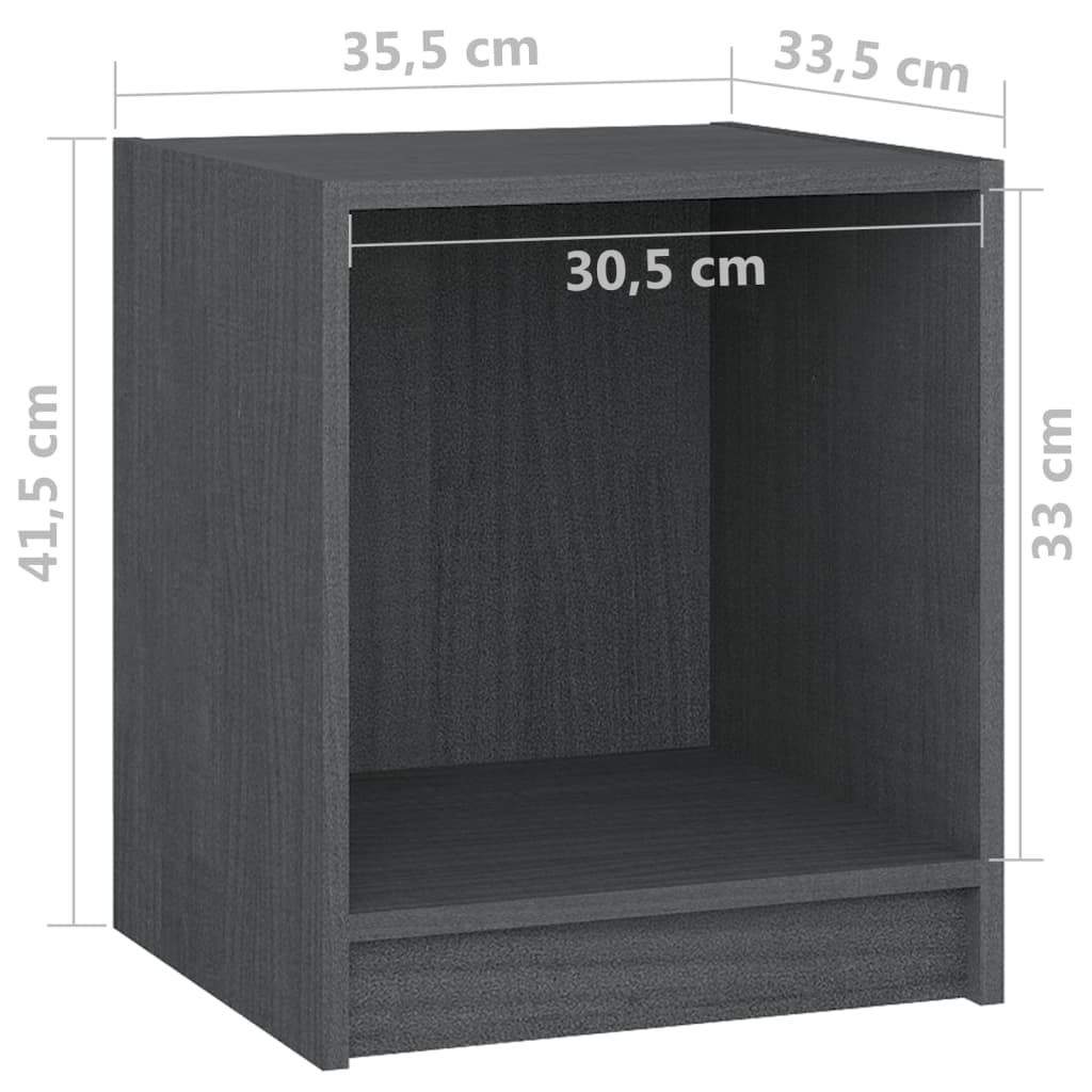 vidaXL Mesita de noche madera maciza de pino gris 35,5x33,5x41,5 cm