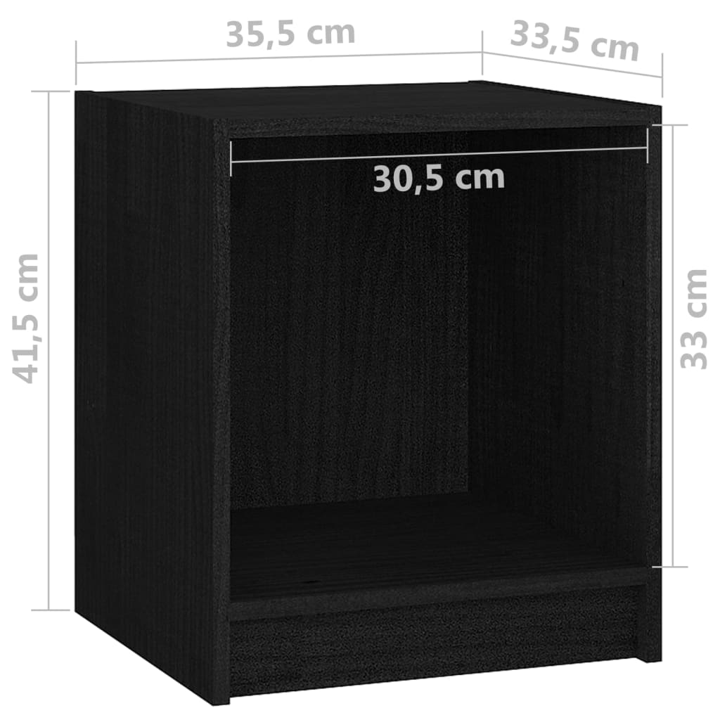 vidaXL Mesita de noche 2 uds madera de pino negro 35,5x33,5x41,5 cm