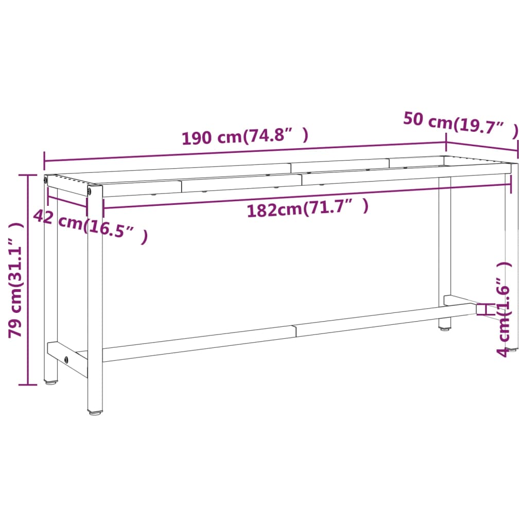 vidaXL Estructura banco de trabajo metal negro y rojo mate 190x50x79cm