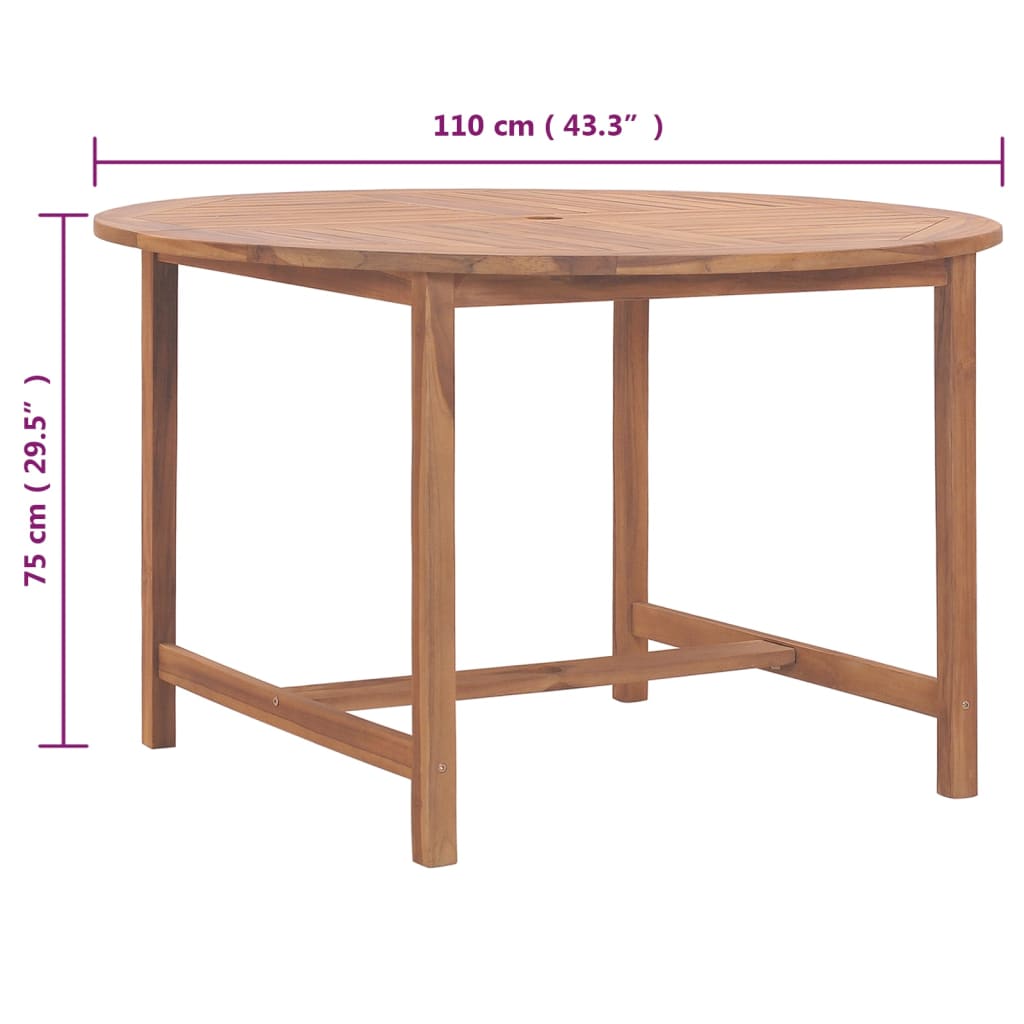 vidaXL Mesa de comedor de jardín madera maciza de teca Ø110x75 cm