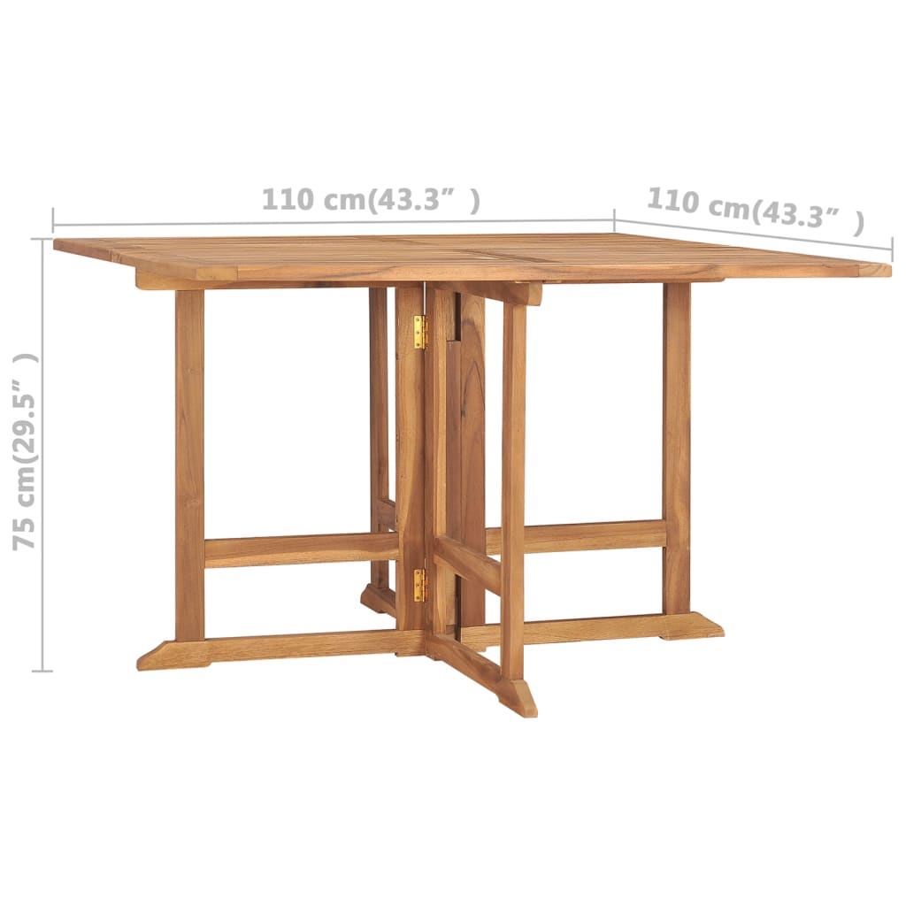 vidaXL Mesa de comedor de jardín plegable teca maciza 110x110x75 cm