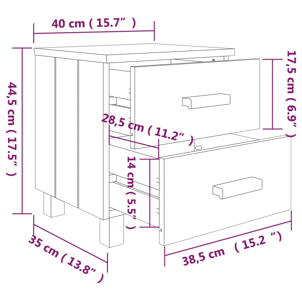 vidaXL Mesitas noche 2 uds HAMAR pino macizo marrón miel 40x35x44,5 cm