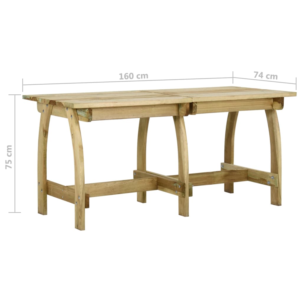 vidaXL Mesa de jardín de madera de pino impregnada 160x74x75 cm