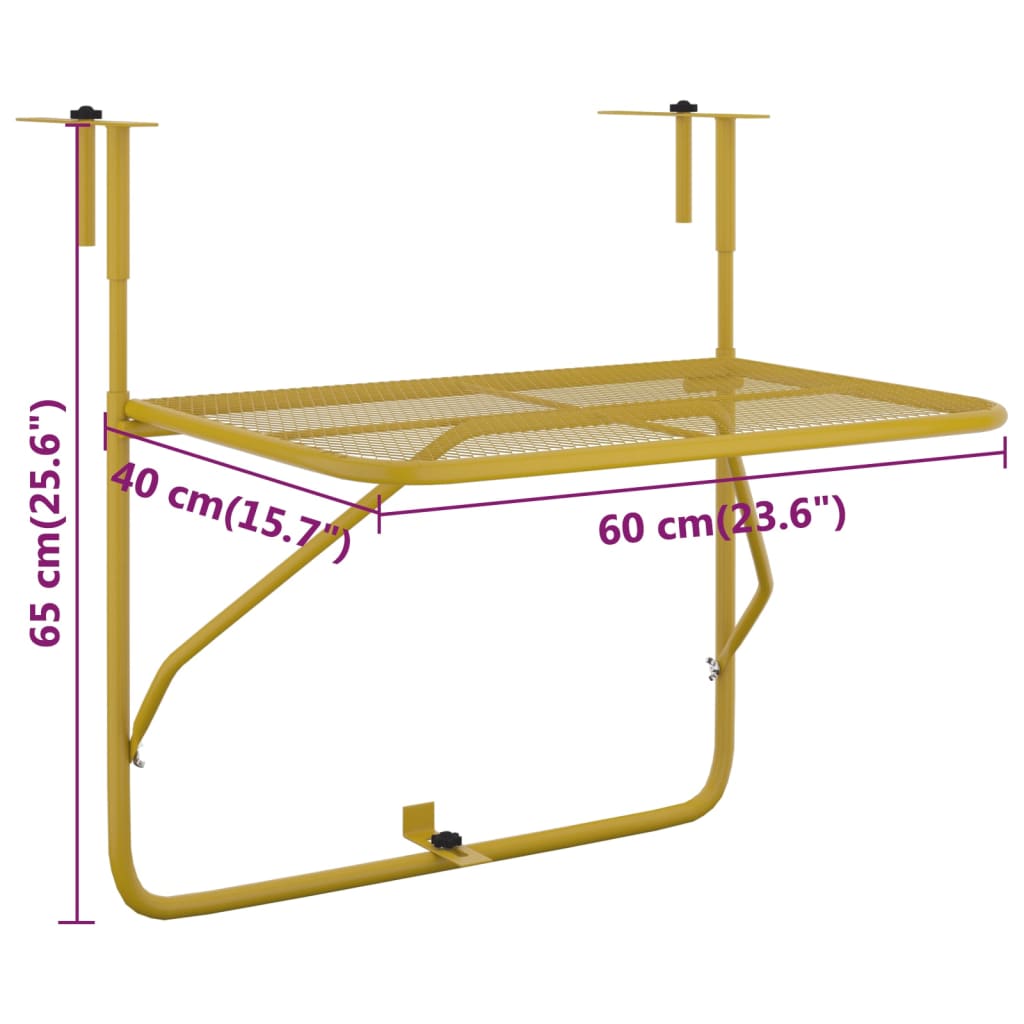 vidaXL Mesa de balcón acero dorado 60x40 cm