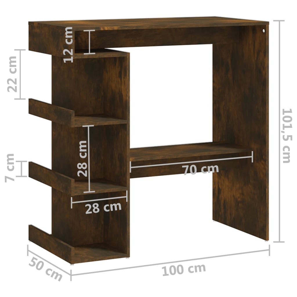 vidaXL Mesa alta con estante roble ahumado 100x50x101,5 cm