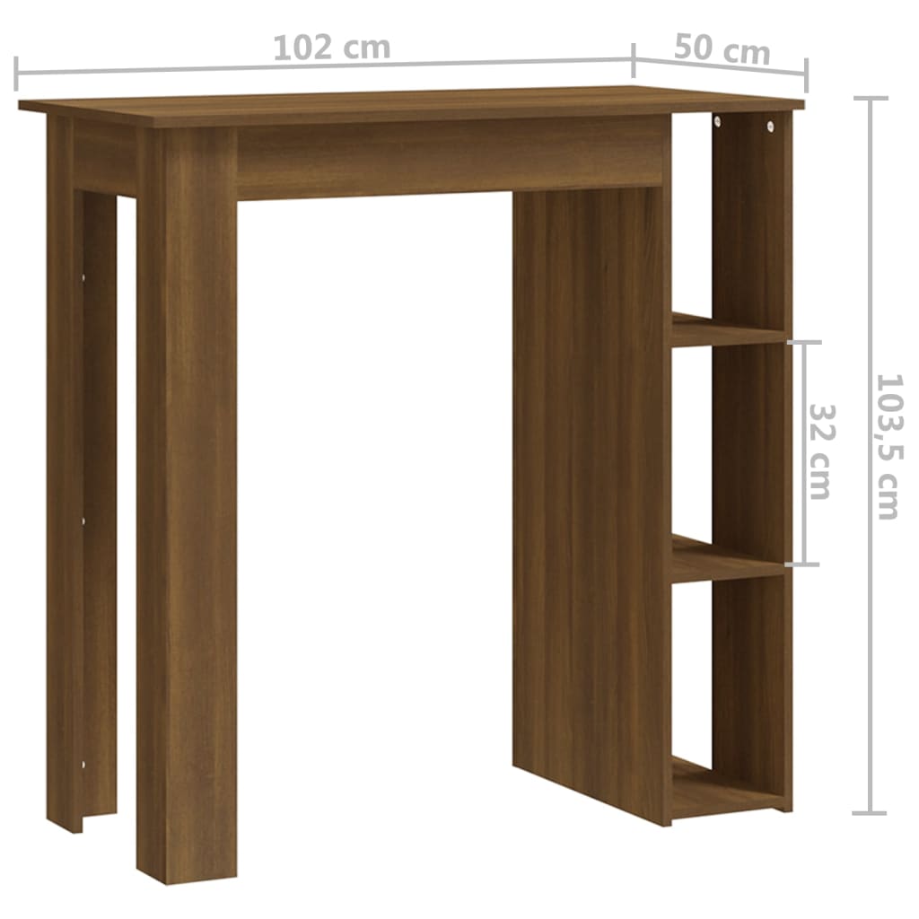 vidaXL Mesa alta con estante marrón roble 102x50x103,5 cm