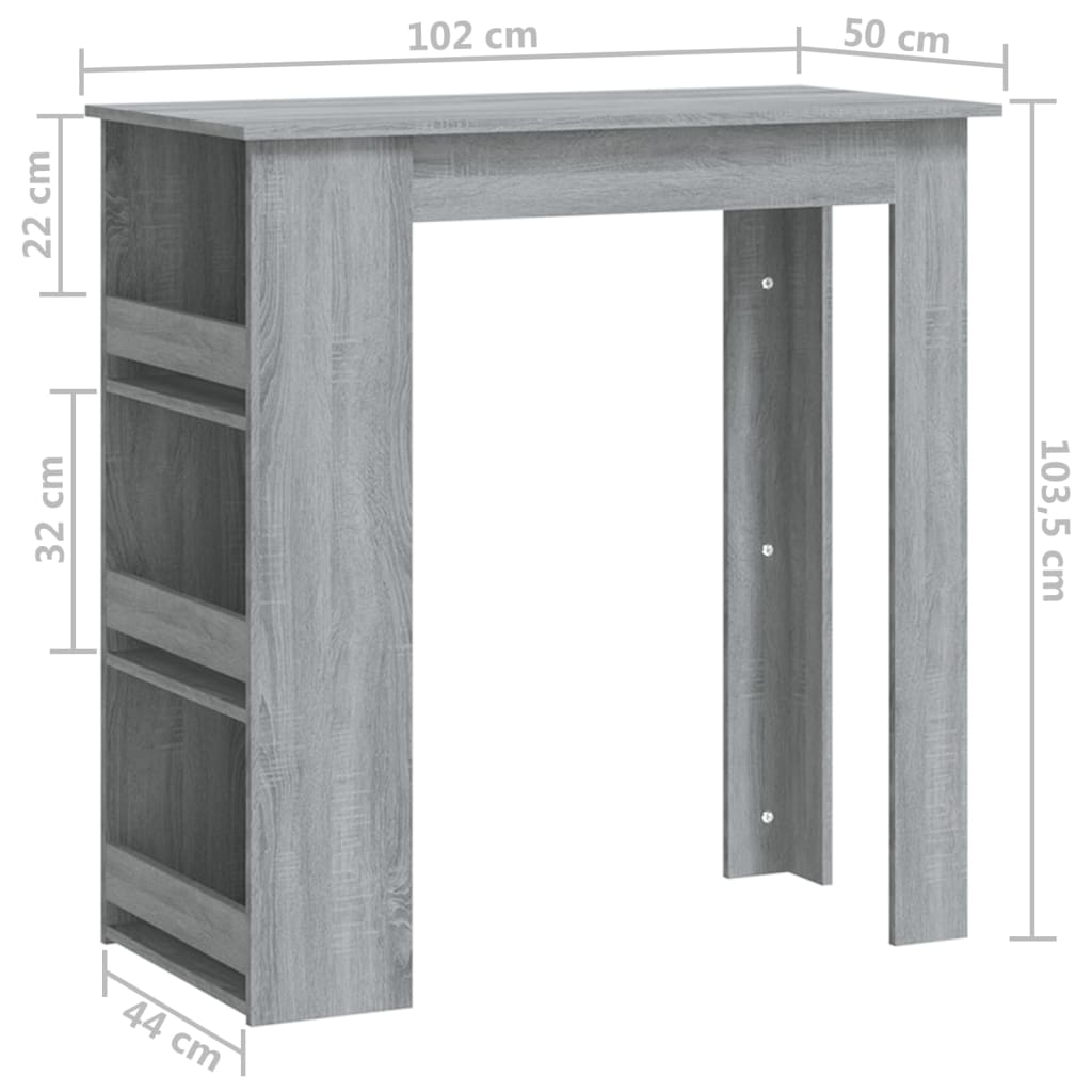 vidaXL Mesa alta con estante gris Sonoma 102x50x103,5 cm